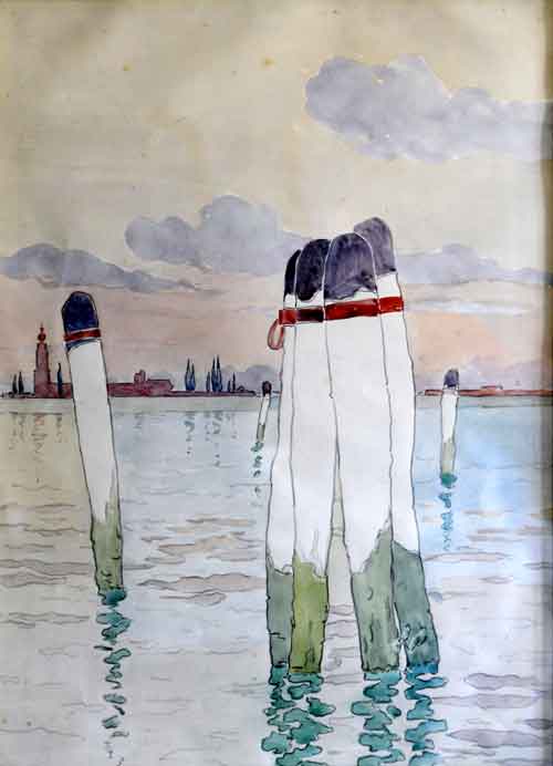 Gustave Fayet - Oeuvres - Aquarelles - Venise, la lagune, plots d’amarrage